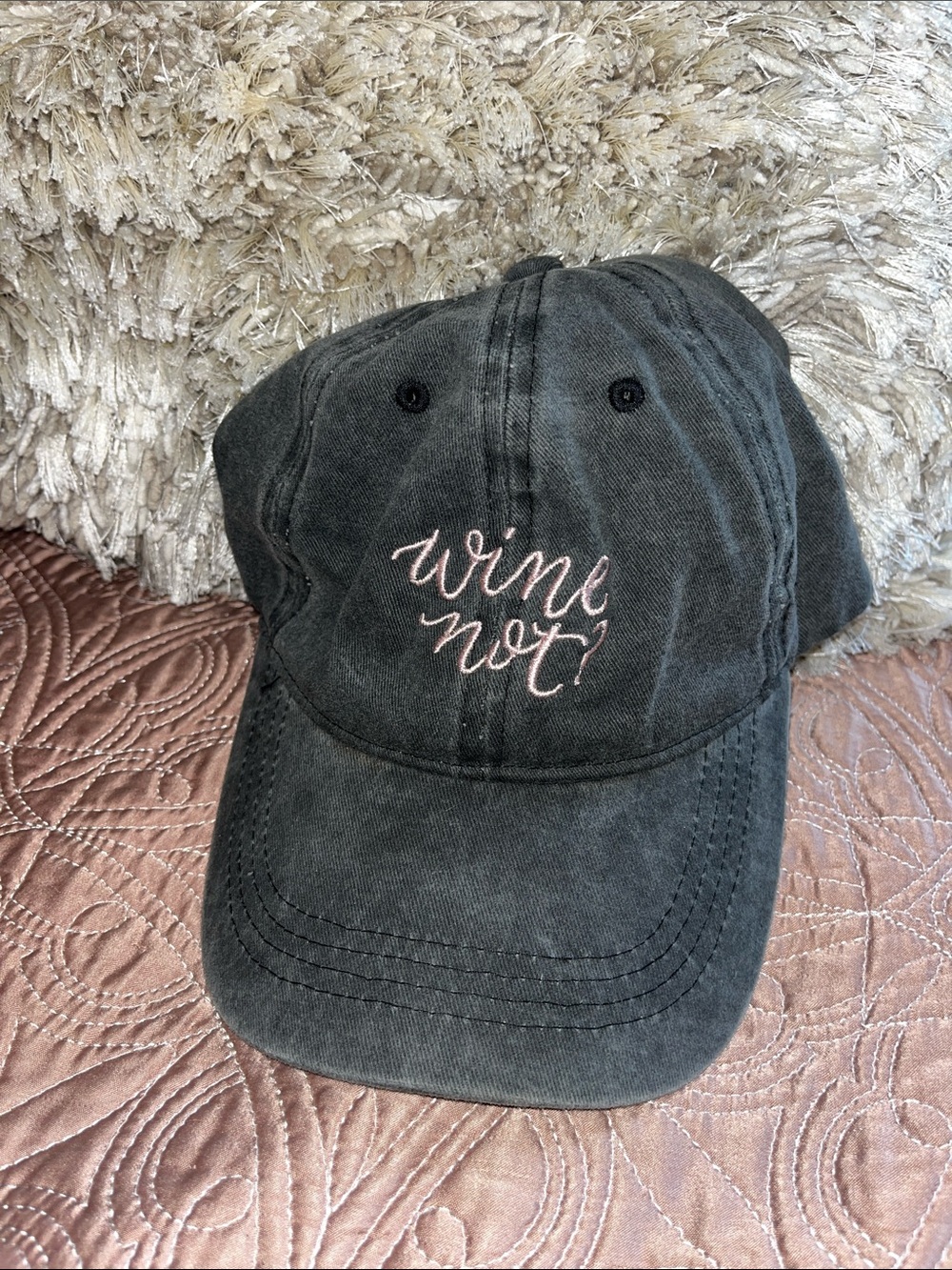 Wine Not? Embroidered Washed Black Women's Baseball Cap